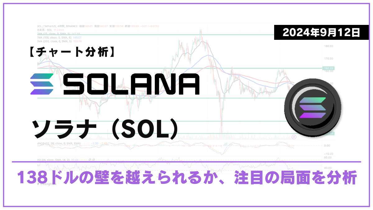 【チャート分析】ソラナ（SOL）：138ドルの壁を越えられるか、注目の局面を分析【9月12日】