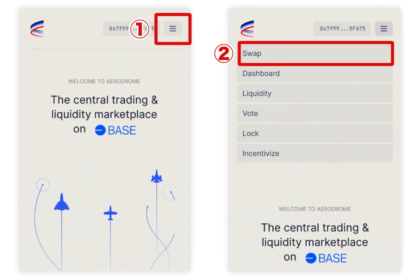Aerodrome使い方「仮想通貨のスワップ1」