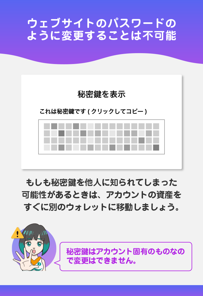 秘密鍵は固有のものなので変更できない