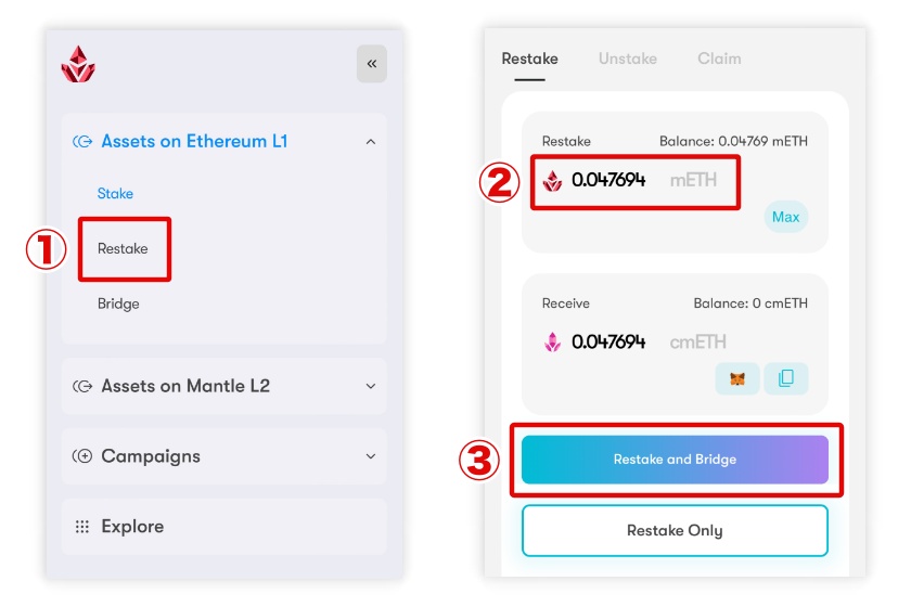 Mantle「 mETHのリステーキング＆ブリッジ1」
