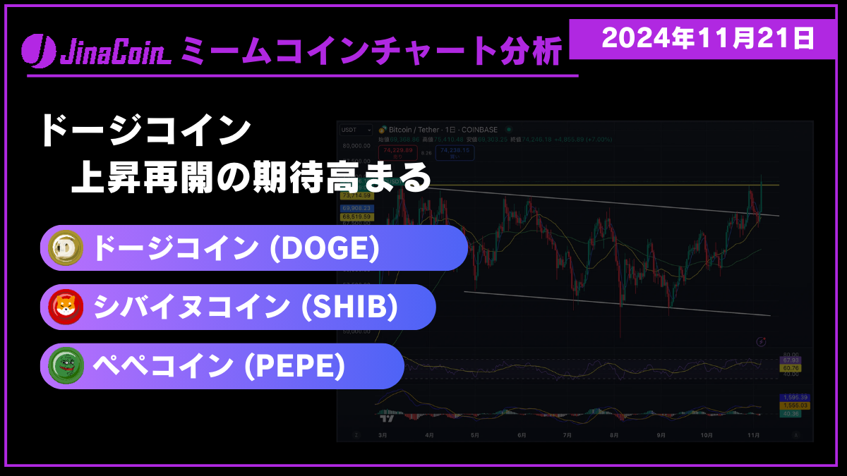 ミームコインチャート分析　ドージコイン、シバイヌコイン、ぺぺコイン　2024年11月21日