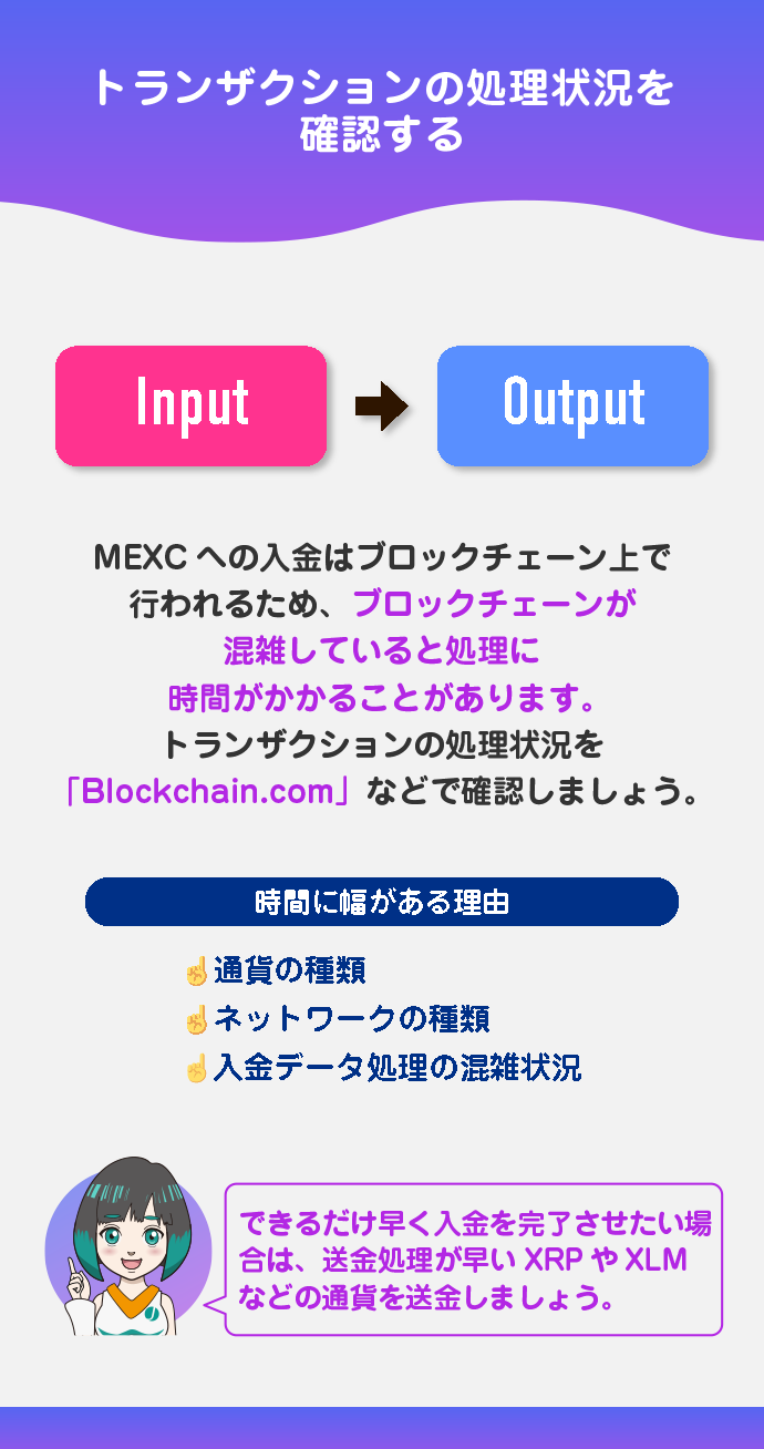 MEXC側のトランザクションの処理状況を確認する