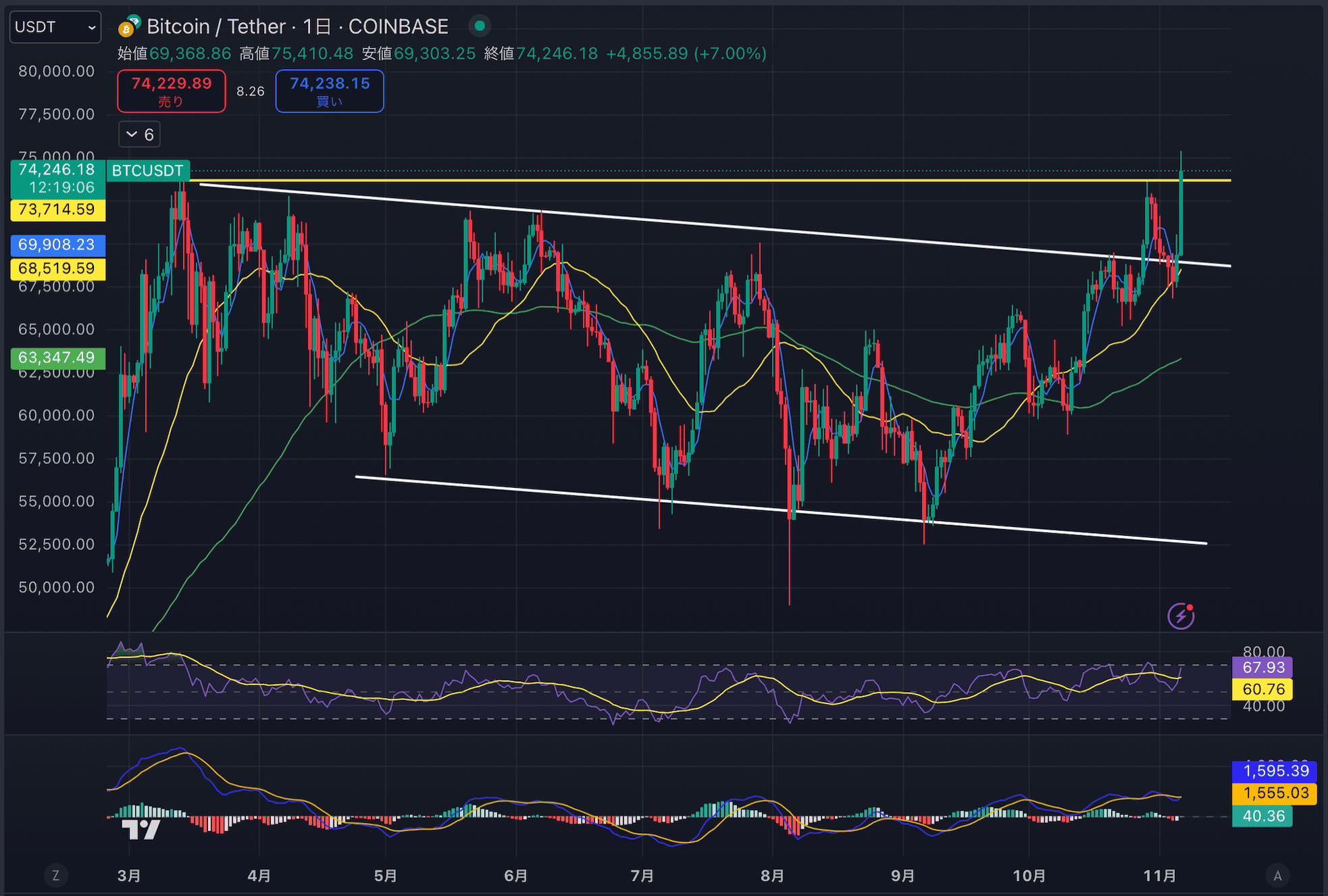 ビットコイン（BTC）チャート分析【2024年11月6日】