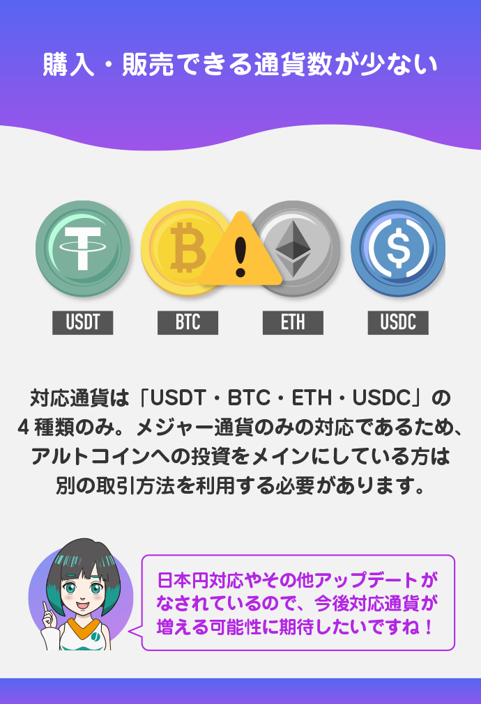 取引できる通貨が少ない