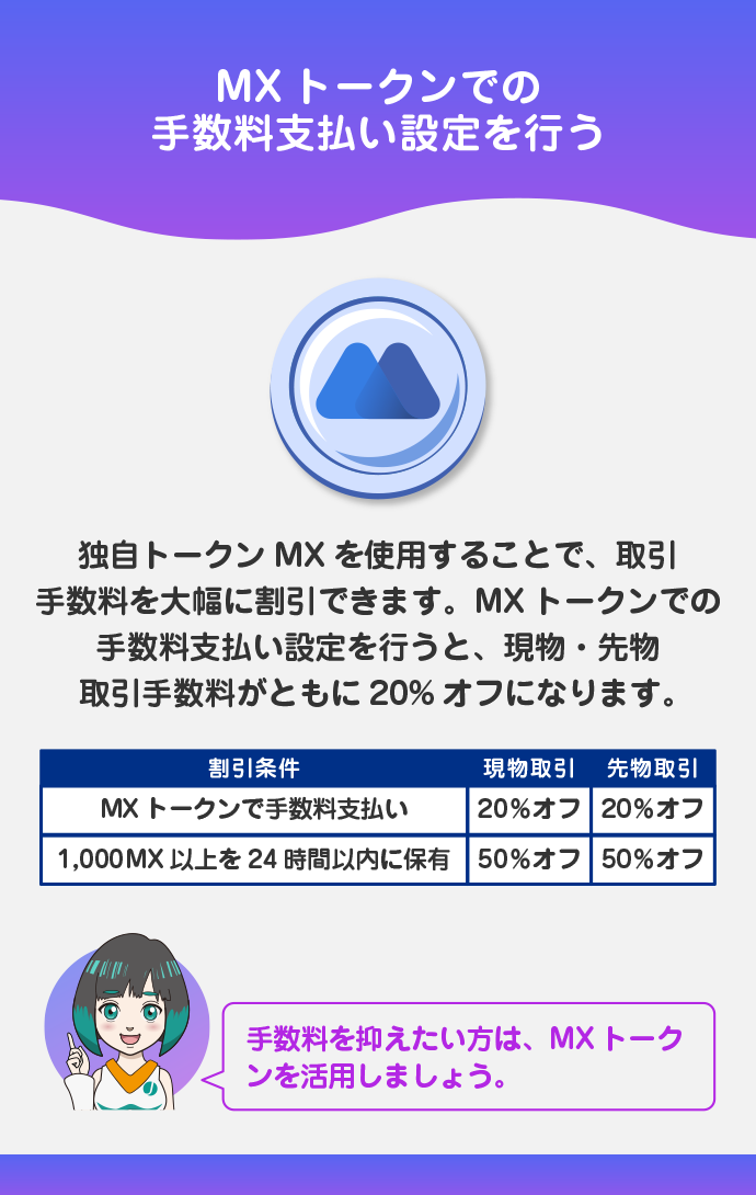 【50％オフ】独自トークンMXで手数料を支払う