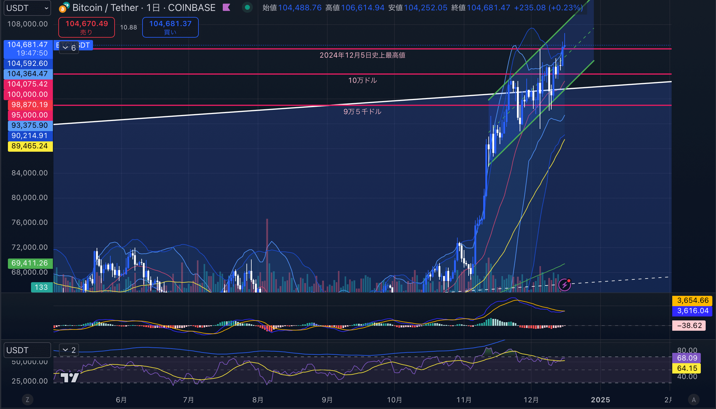 ビットコイン（BTCUSD）　日足チャート分析　2024年12月16日