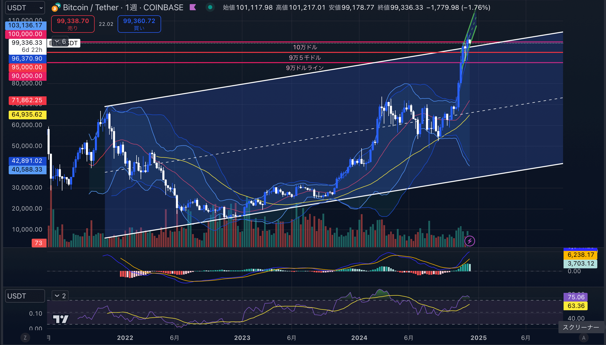 BTCUSD(ビットコイン/ドル)-1week(週足)2024年12月09日