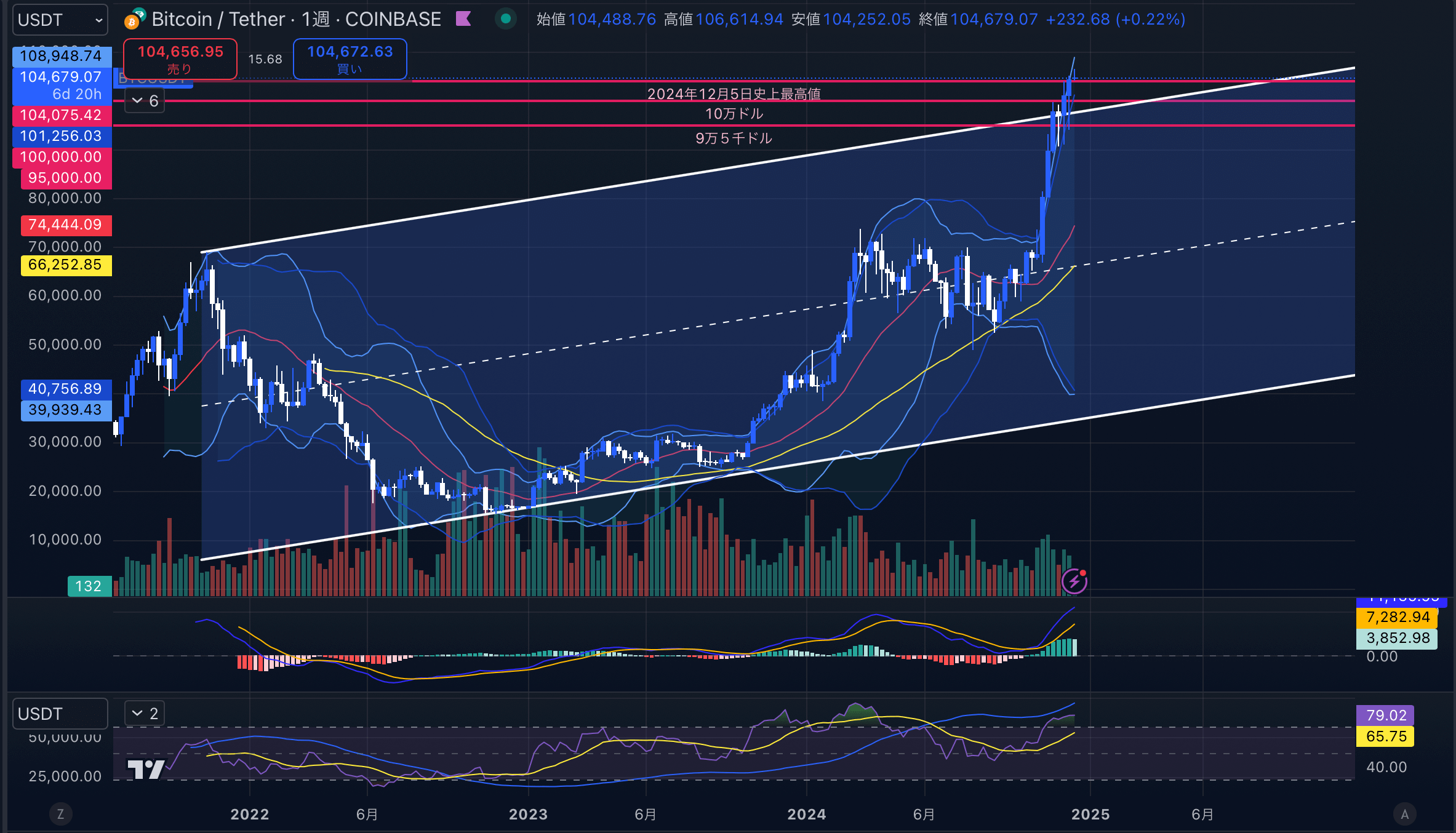 ビットコイン（BTCUSD）　週足チャート分析　2024年12月16日