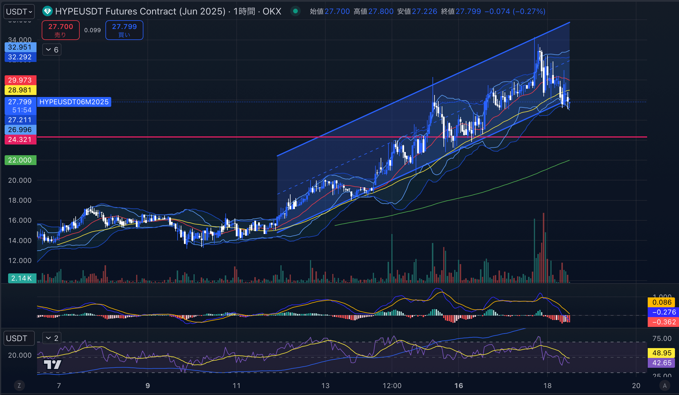 Hyperliquid（HYPE USD）　1時間チャート分析 2024年12月18日