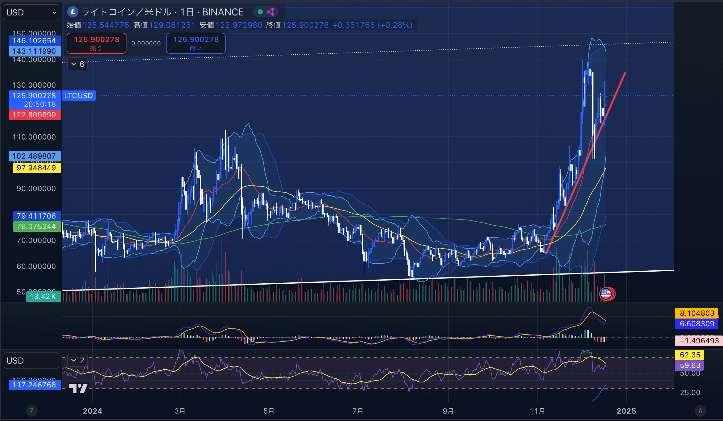 Litecoin（LTC USD）日足チャート分析　2024年12月18日