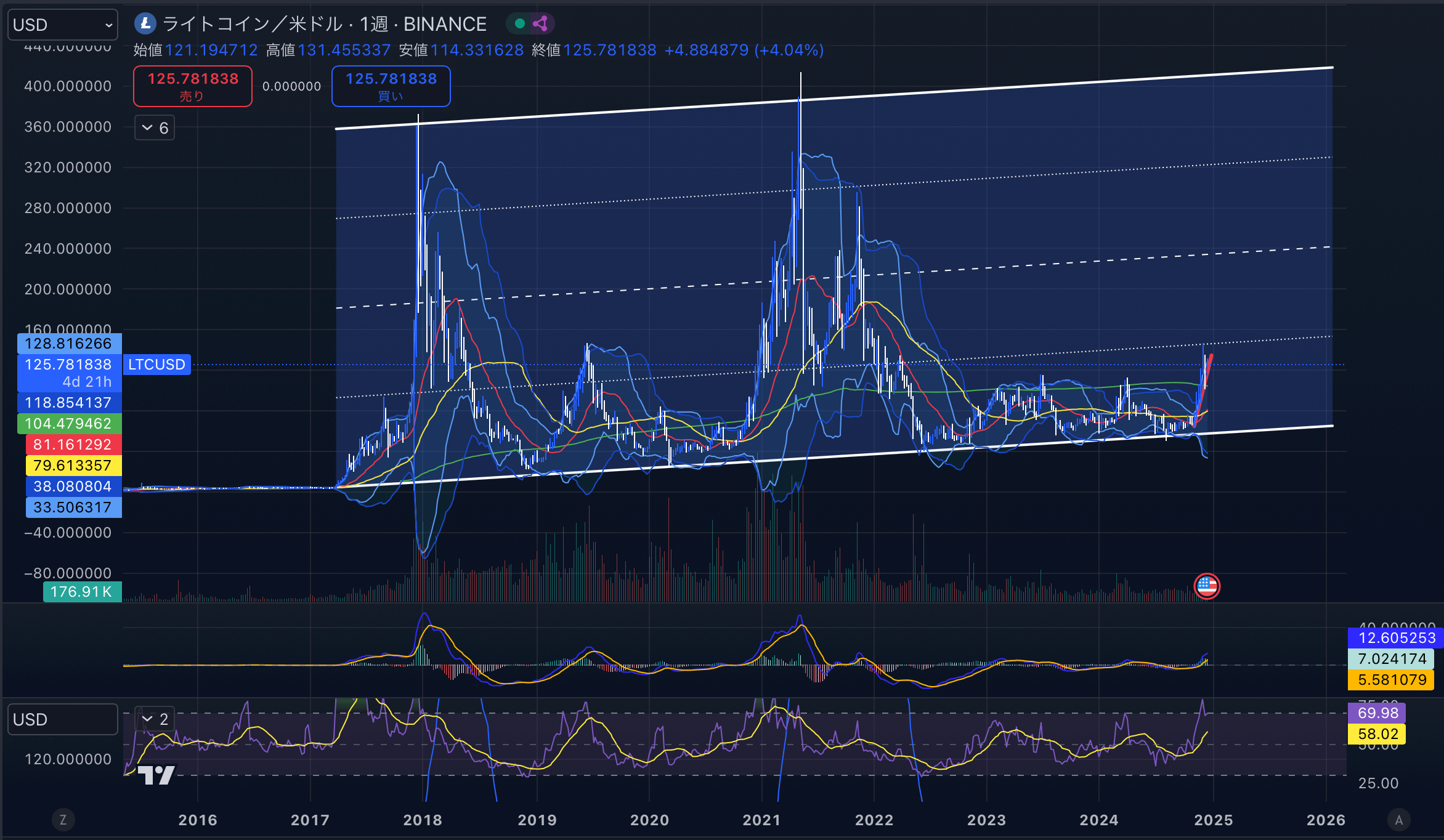 Litecoin（LTC USD）週足チャート分析　2024年12月18日