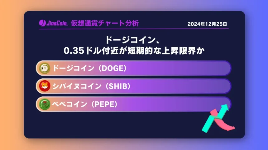 ドージコイン、0.35ドル付近が短期的な上昇限界か　ミームコインチャート分析：ドージコイン（DOGE）、柴犬コイン（SHIB）、ペペコイン（PEPE）2024-12-25