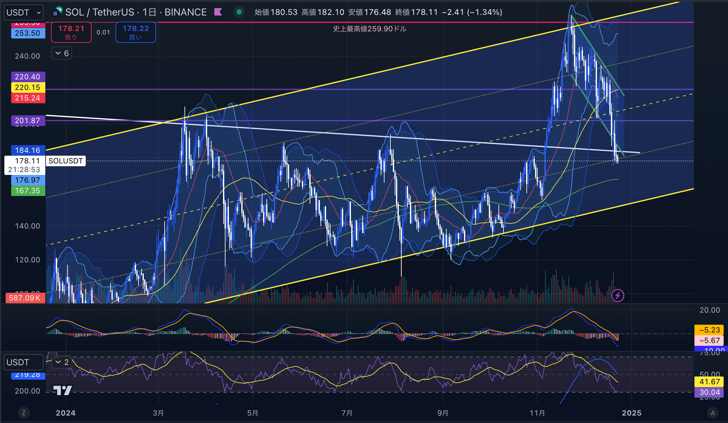 ソラナ（SOL USD）　日足チャート分析 2024年12月23日