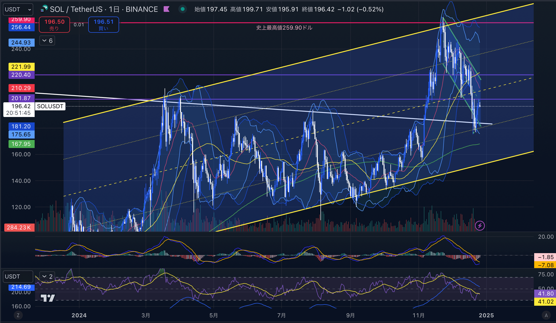 ソラナ（SOL USD）　日足チャート分析 2024年12月26日