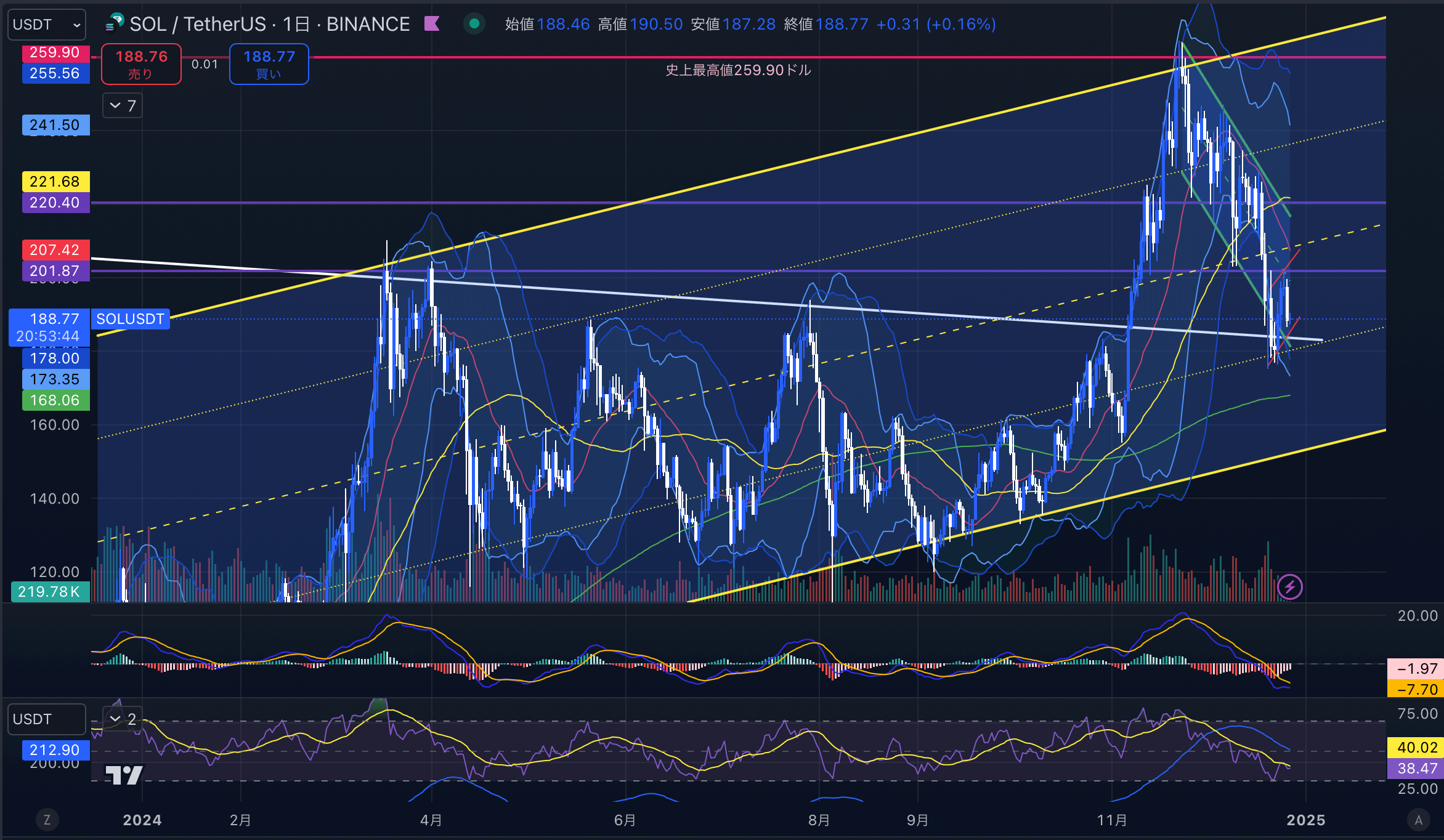 ソラナ（SOL USD）　日足チャート分析 2024年12月27日