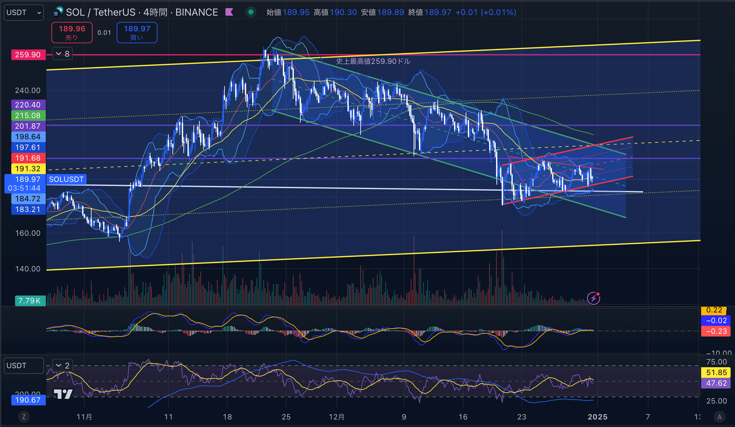 ソラナ（SOL USD）　4時間足チャート分析 2024年12月31日