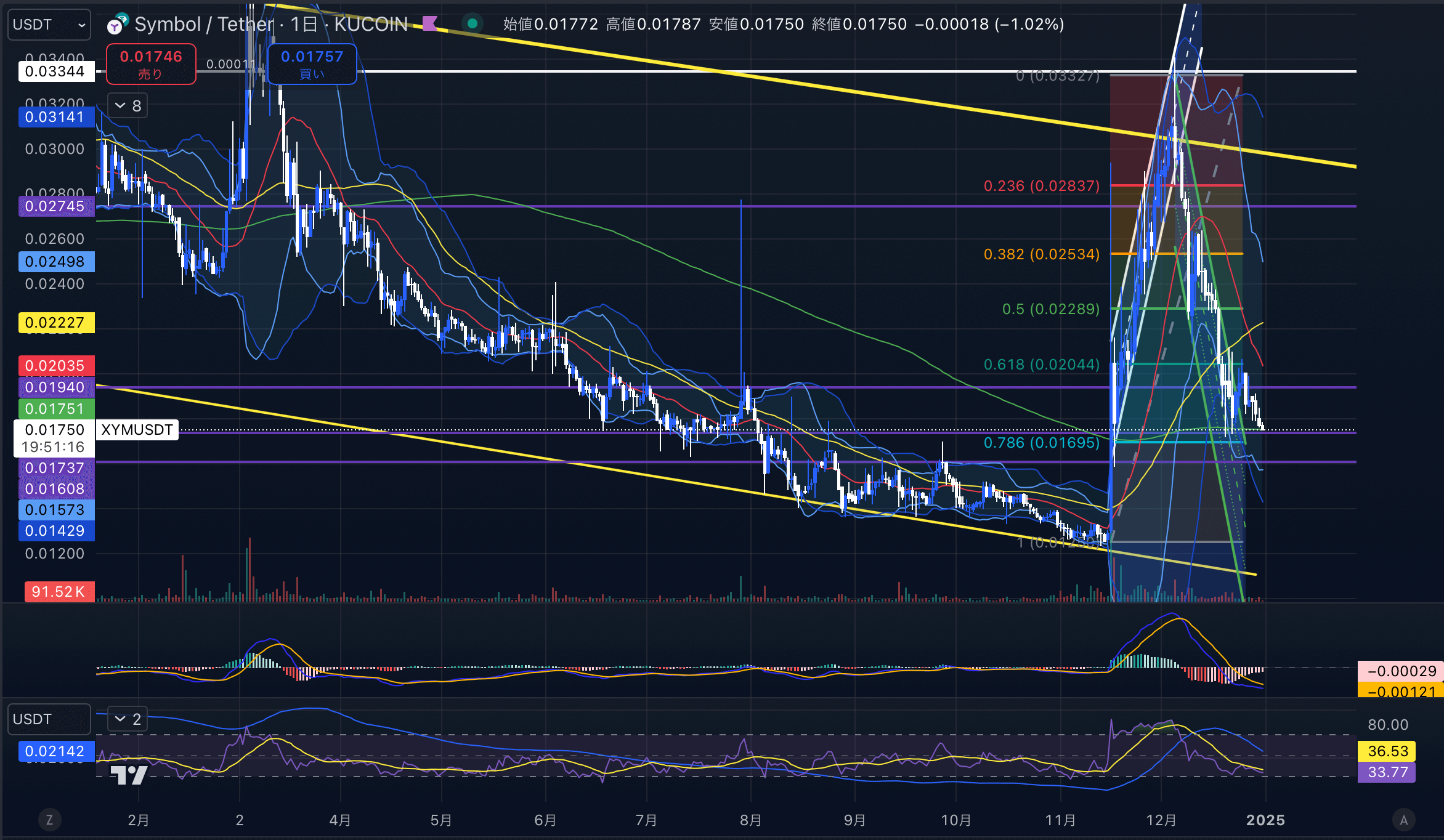 シンボル　（XYMUSD）日足チャート分析　2024年12月31日
