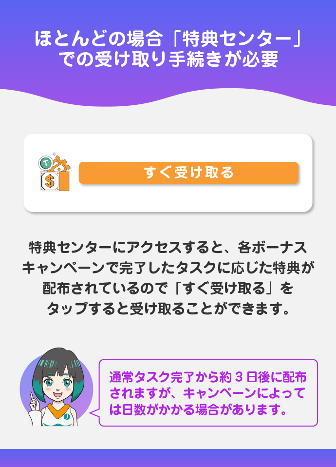 配布されたボーナス・クーポンは受取申請が必要