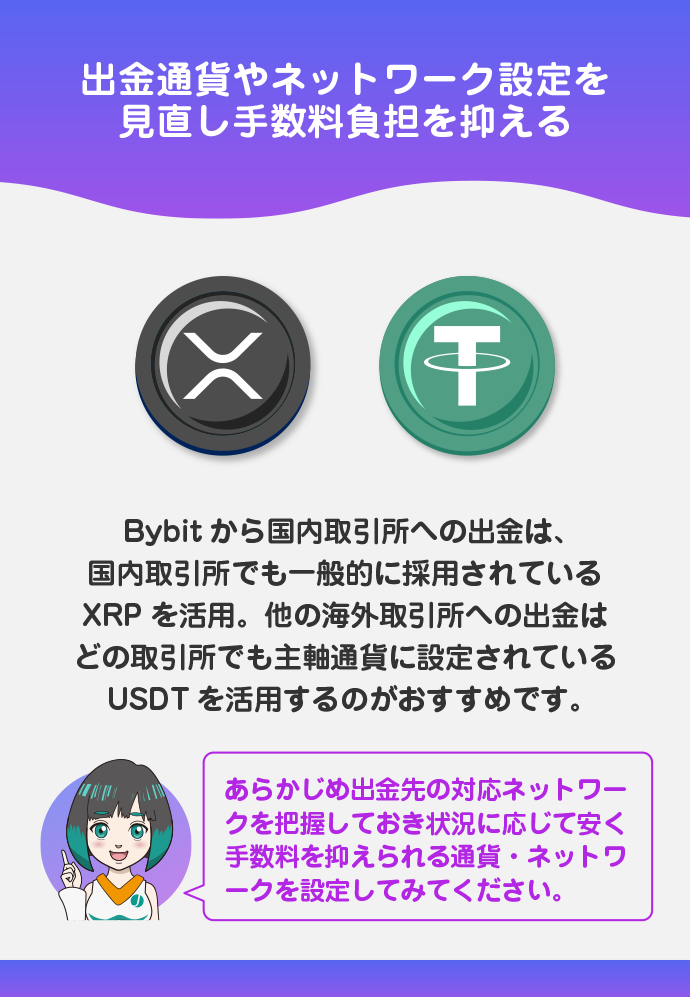 出金通貨やネットワーク設定を見直す