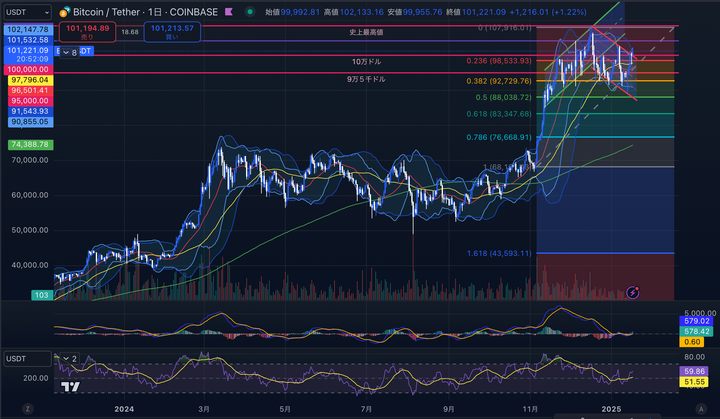 ビットコイン（BTC USD）　日足チャート分析 2025年1月17日