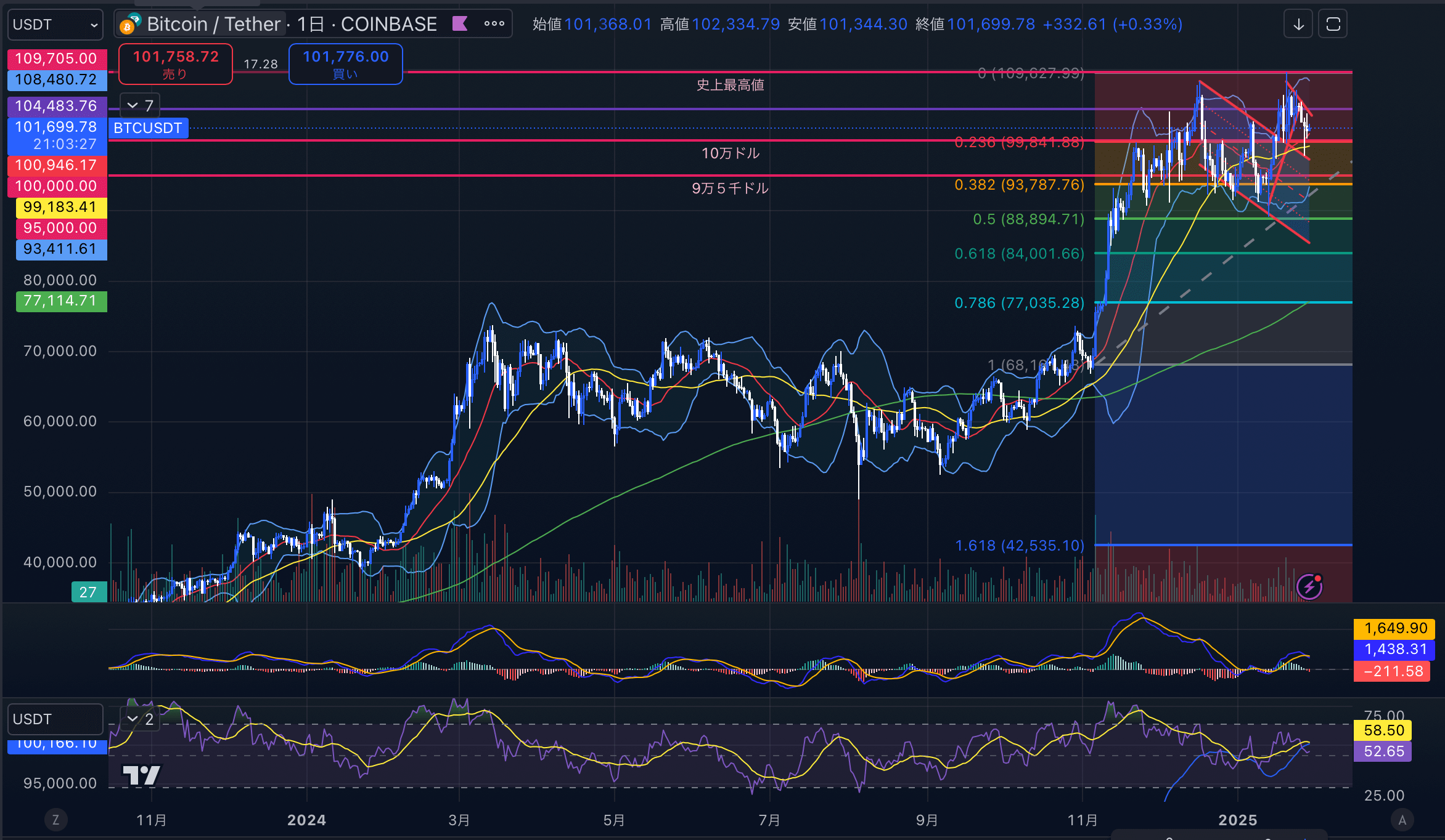 ビットコイン（BTC USD）日足チャート分析 2025年1月29日