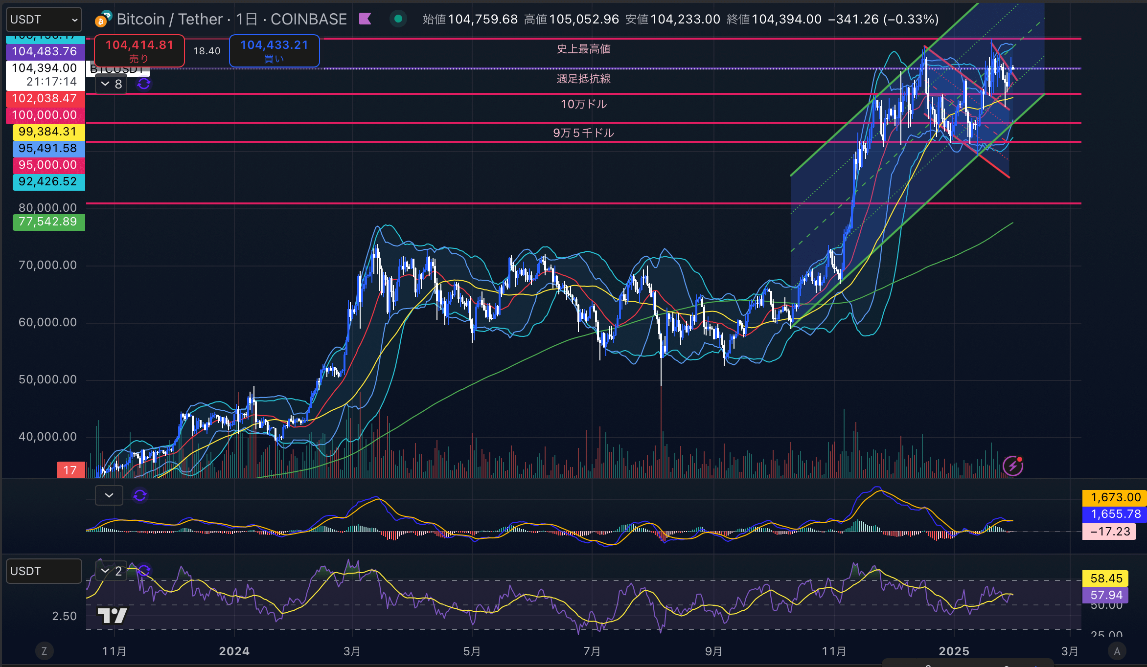 ビットコイン（BTC USD）日足チャート分析 2025年1月31日