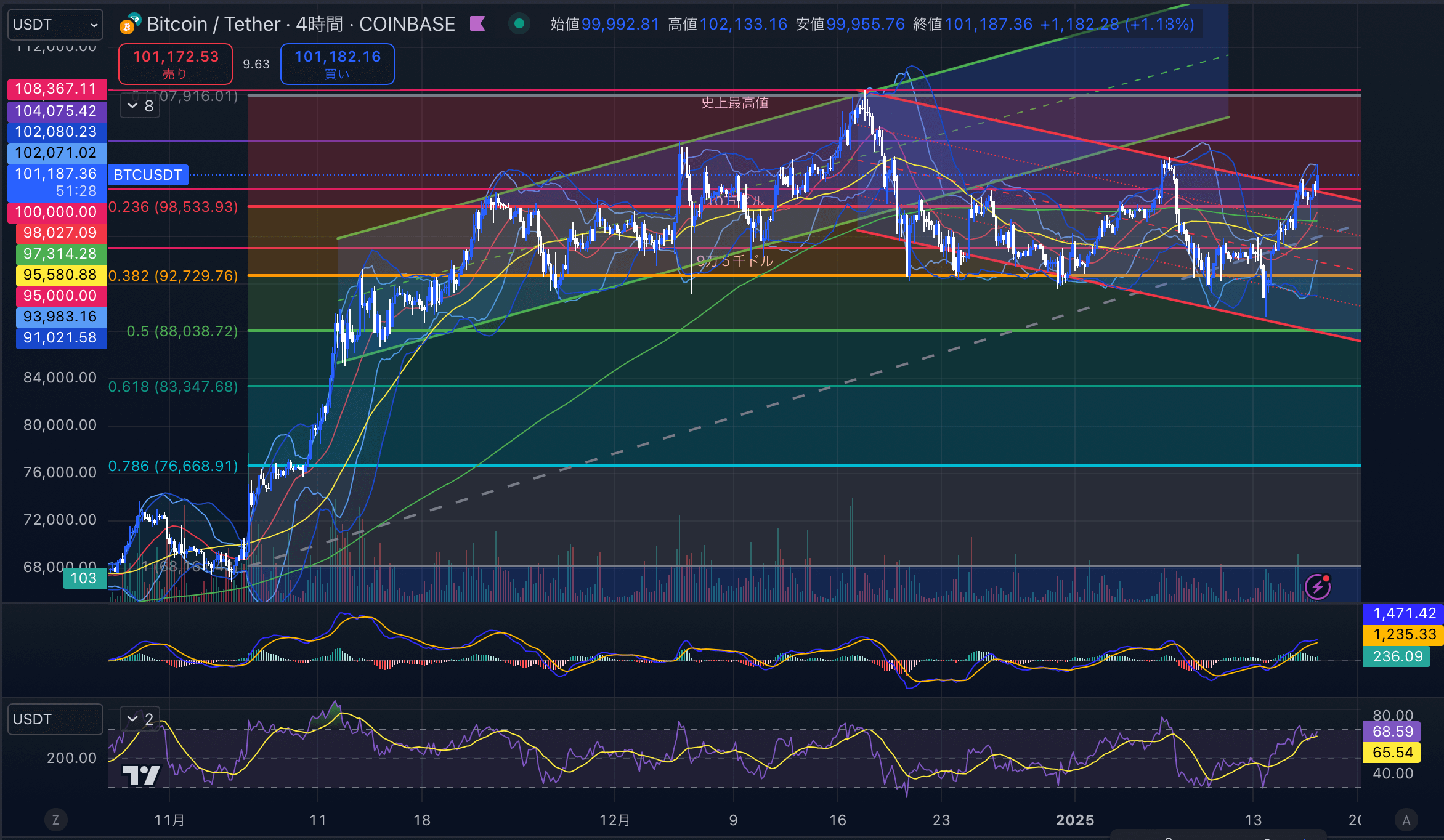 ビットコイン（BTC USD）　4時間足チャート分析 2025年1月17日