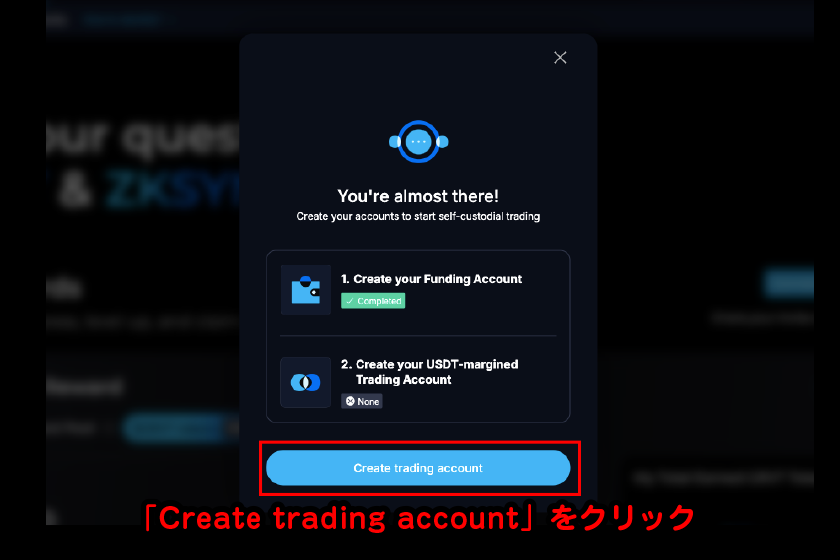 「Create trading account」をクリック