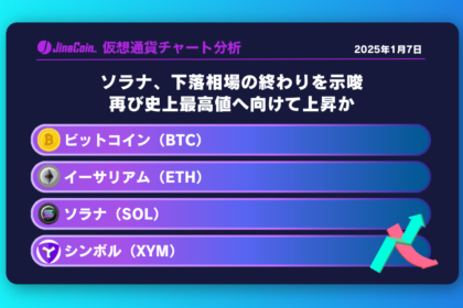 ビットコイン（BTC）、イーサリアム（ETH）、ソラナ（SOL）、シンボル（XYM）仮想通貨チャート分析　2025年1月7日