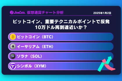 ビットコイン（BTC）、イーサリアム（ETH）、ソラナ（SOL）、シンボル（XYM）仮想通貨チャート分析　2025年1月2日