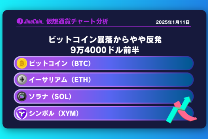 ビットコイン（BTC）、イーサリアム（ETH）、ソラナ（SOL）、シンボル（XYM）仮想通貨チャート分析　2025年1月11日