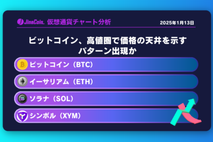 ビットコイン（BTC）、イーサリアム（ETH）、ソラナ（SOL）、シンボル（XYM）仮想通貨チャート分析　2025年1月13日