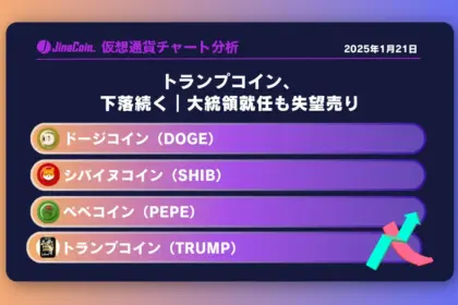 トランプコイン、 下落続く｜大統領就任も失望売り　ミームコインチャート分析：トランプ（TRUMP）、ドージコイン（DOGE）、柴犬コイン（SHIB）、ペペコイン（PEPE）2025-01-21