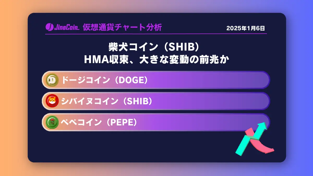 柴犬コイン（SHIB）-1時間足チャート分析 HMA収束、大きな変動の前兆か2025-01-06