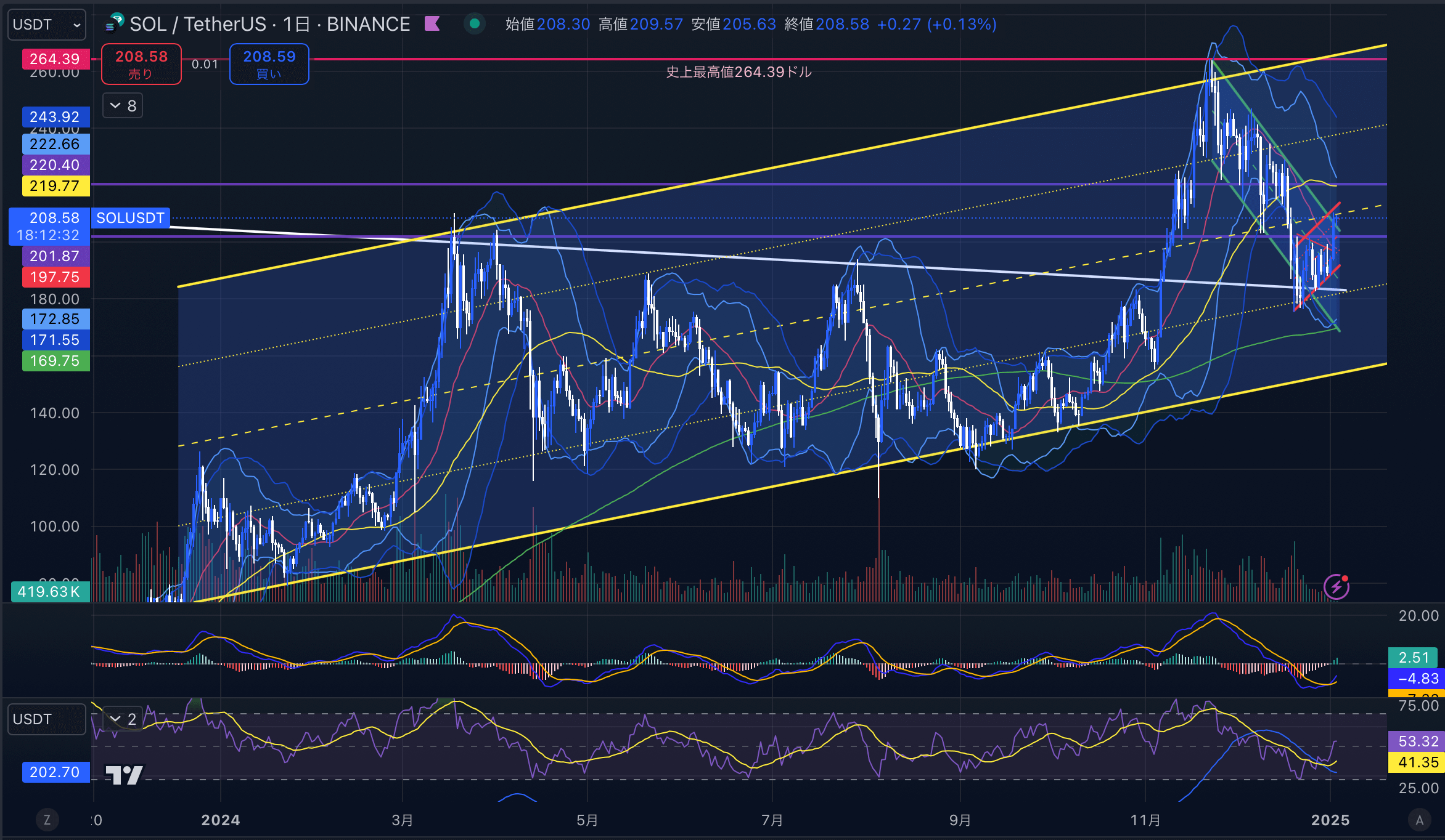 ソラナ（SOL USD）　日足チャート分析 202５年1月3日