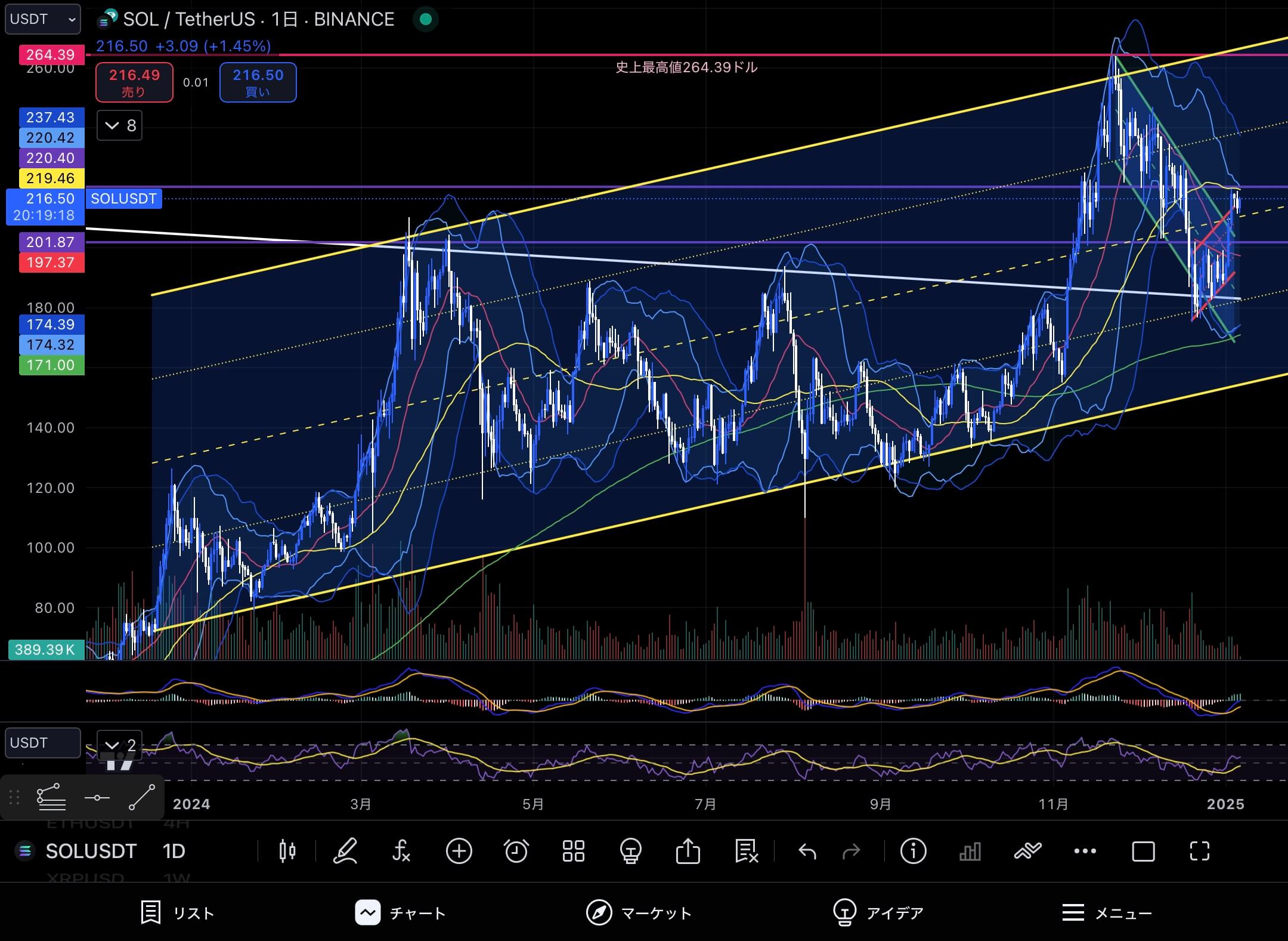 ソラナ　（SOLUSD）日足チャート分析　2025年1月6日