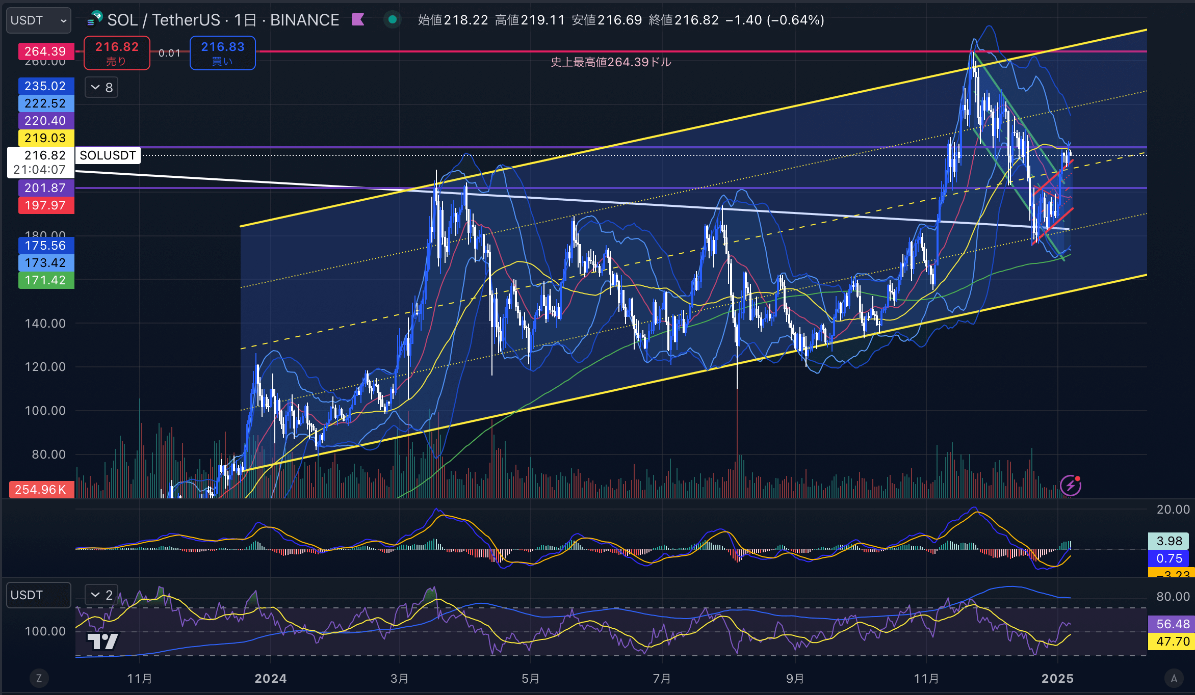 ソラナ（SOL USD）　日足チャート分析 2025年1月7日