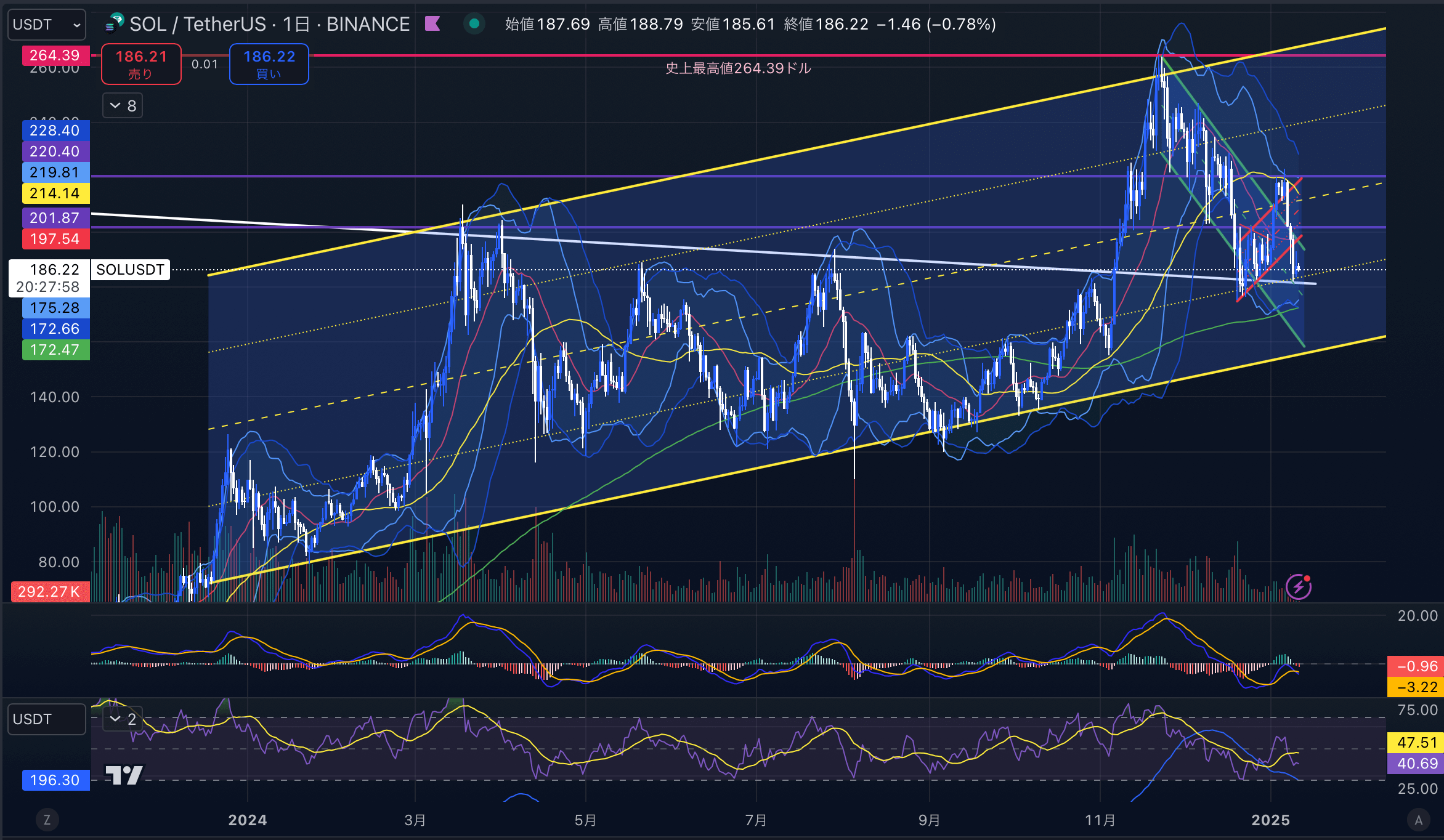 ソラナ(SOL USD)　日足チャート分析 2025年1月11日