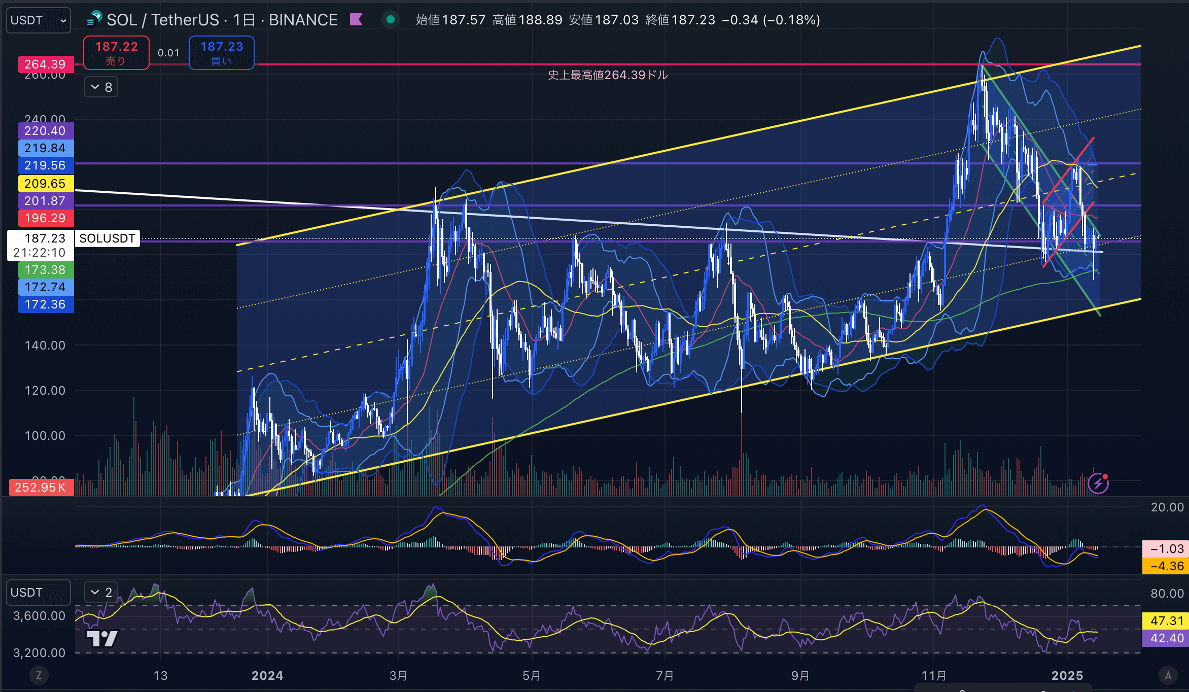 ソラナ(SOL USD)　日足チャート分析 2025年1月15日