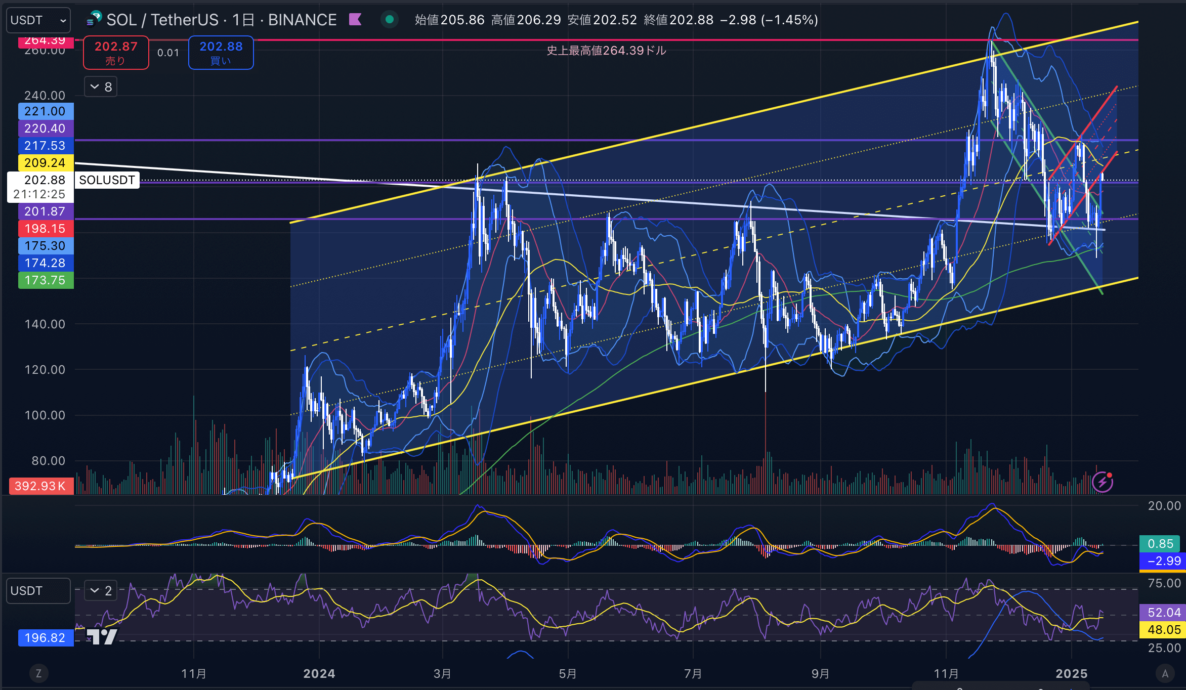 ソラナ(SOL USD)　日足チャート分析 2025年1月16日