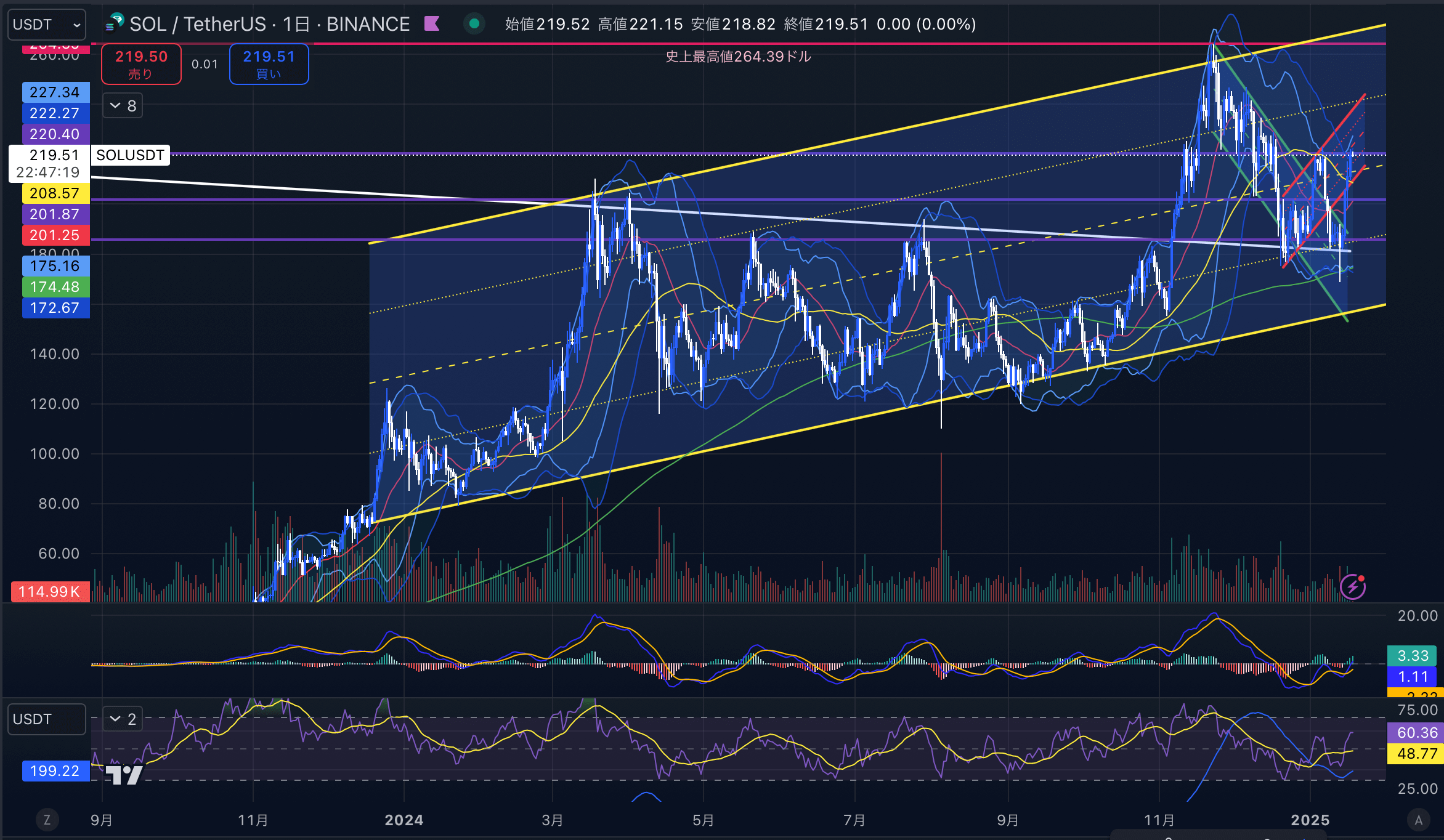 ソラナ　（SOLUSD）日足チャート分析　2025年1月18日