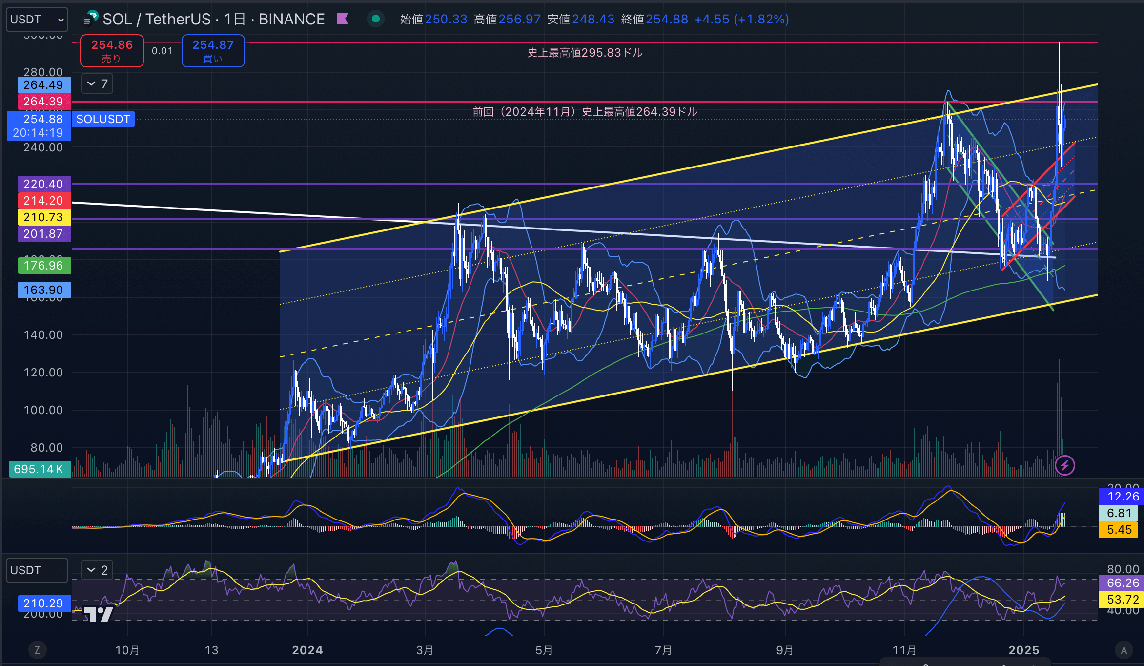 ソラナ　（SOLUSD）日足チャート分析　2025年1月22日