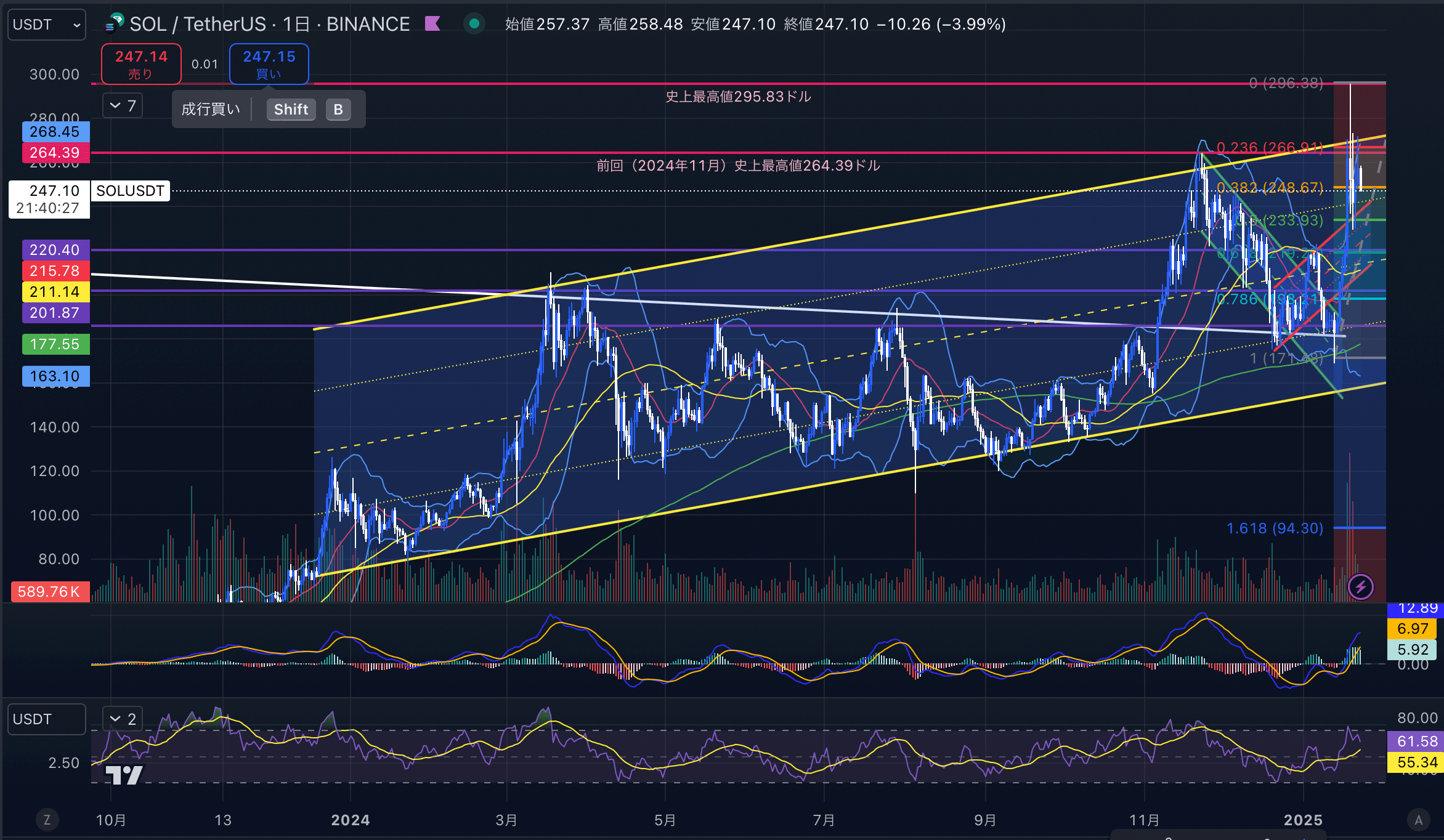 ソラナ　（SOLUSD）日足チャート分析　2025年1月23日