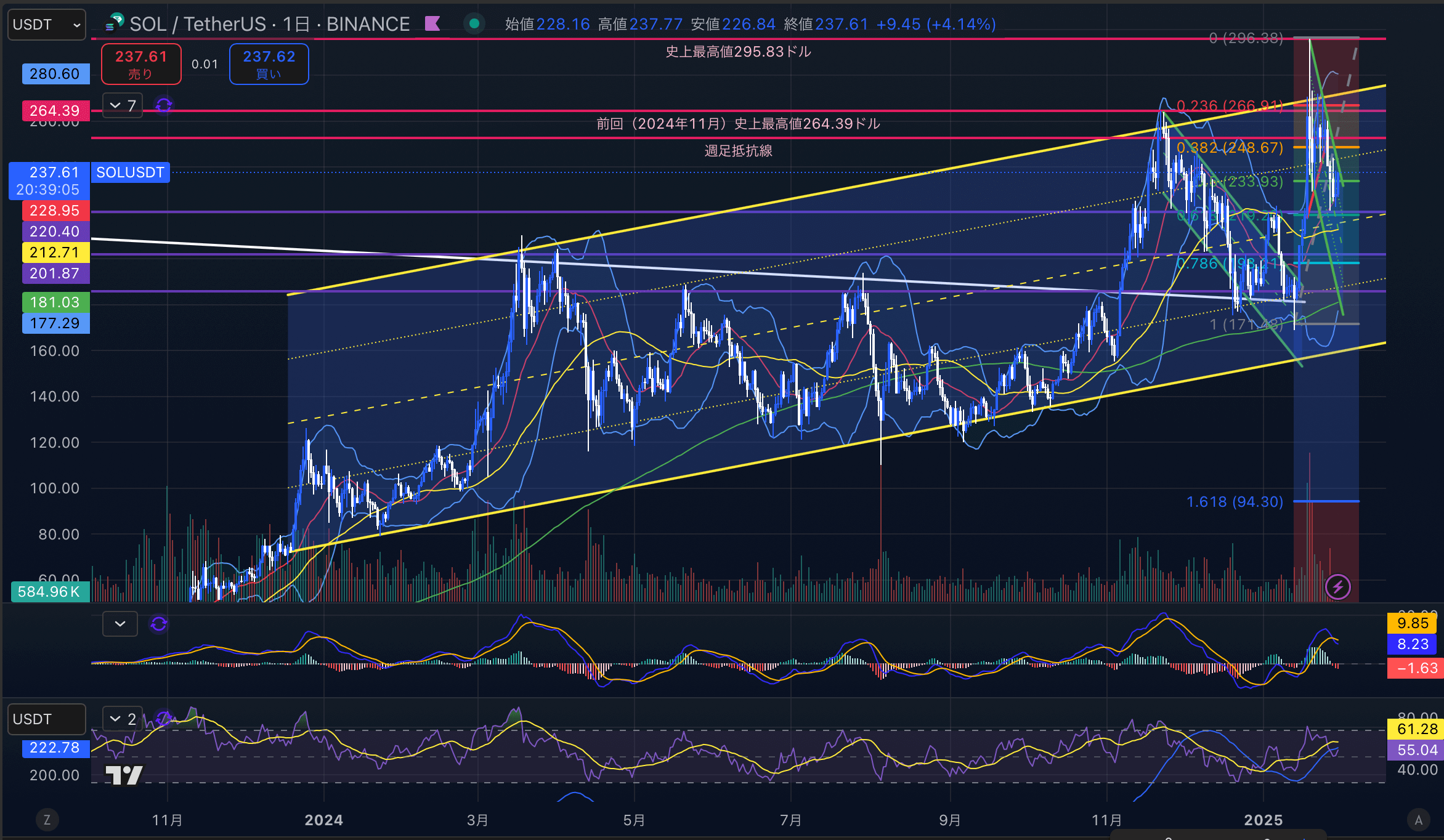 ソラナ　（SOLUSD）日足チャート分析　2025年1月30日