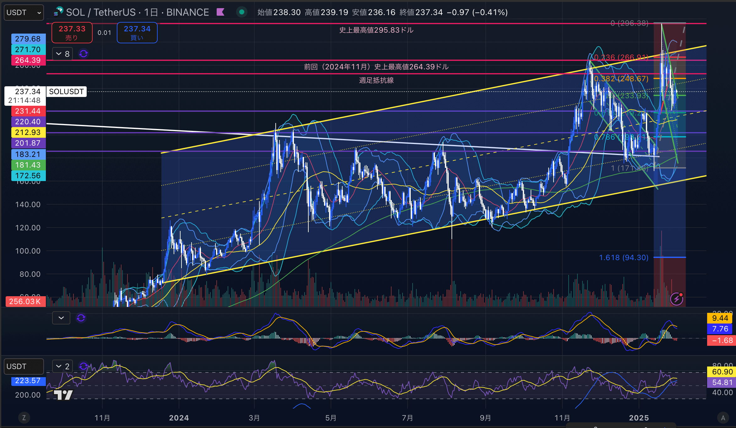 ソラナ　（SOLUSD）日足チャート分析　2025年1月31日