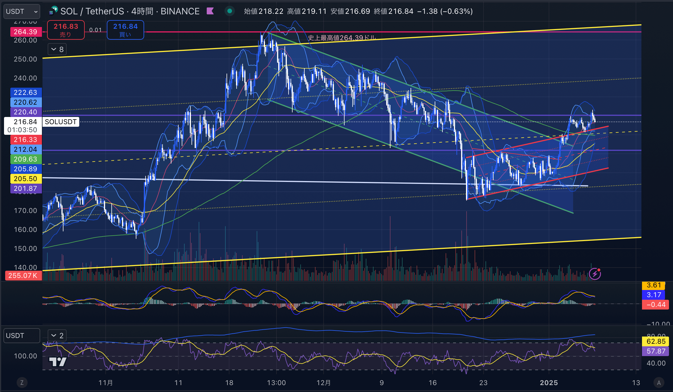 ソラナ（SOL USD）　4時間足チャート分析 2025年1月7日