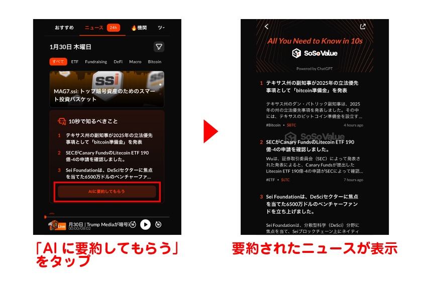 画面上部のニュースタブでは、AIによってその日読むべき10のニュースがリストアップされます。