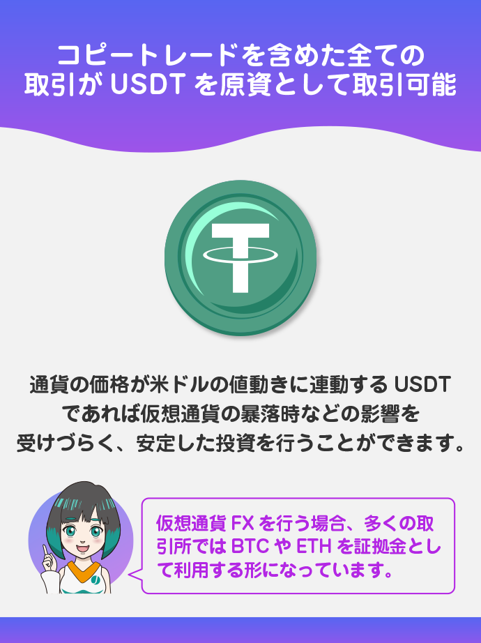 全ての取引がUSDTを原資として行うことが可能