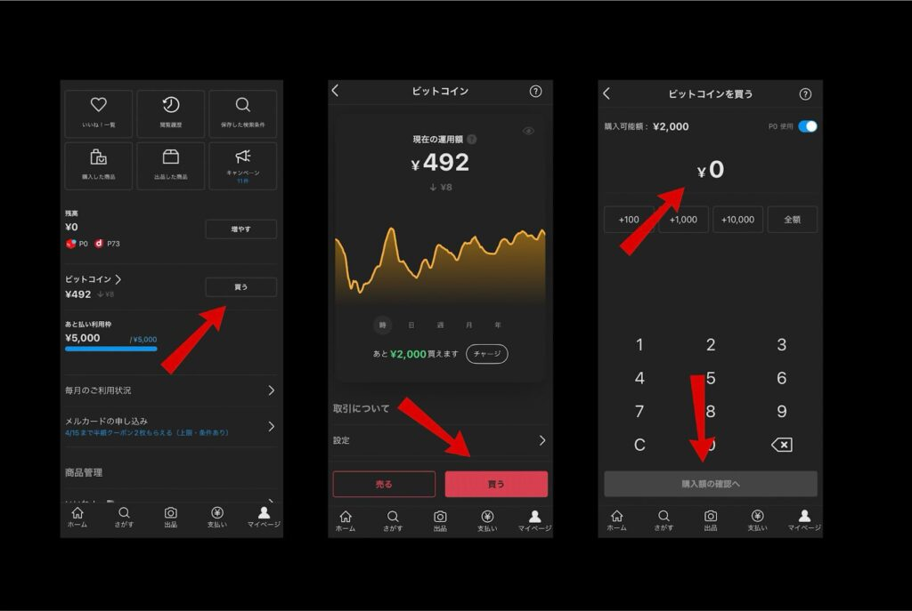 画像11:メルカリビットコイン儲かる「ビットコイン購入方法」