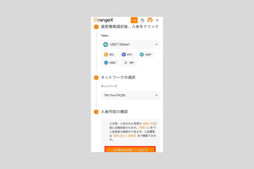 画像12：OrangX コピートレード「入金方法」